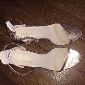 AKIRA Copper Snakeskin Strappy Heels